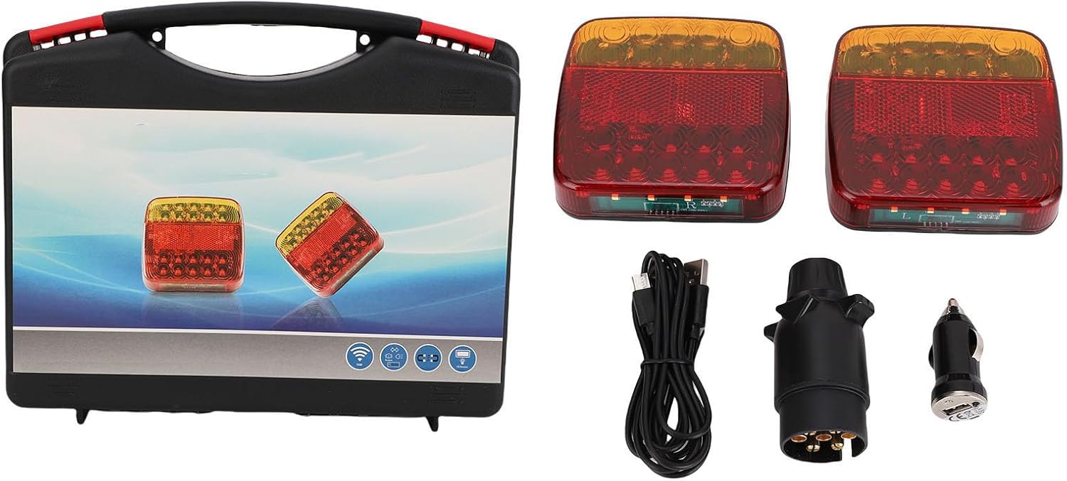 Wireless Magnetic LED Trailer Lights, 2.4GHz 100 Feet Stable Signal Rechargeable Tow Lights with Rubber Coated Magnetic Base, for Trucks Trailers Heavy Duty Vehicles (EU Plug)