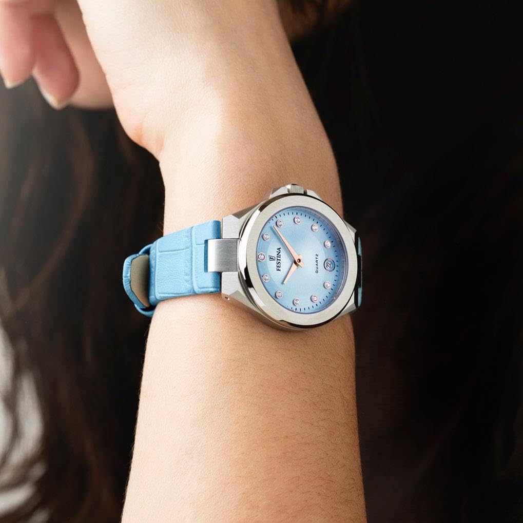 Festina Reloj Mujer Analógico de Acero Inoxidable y Cuero Azul