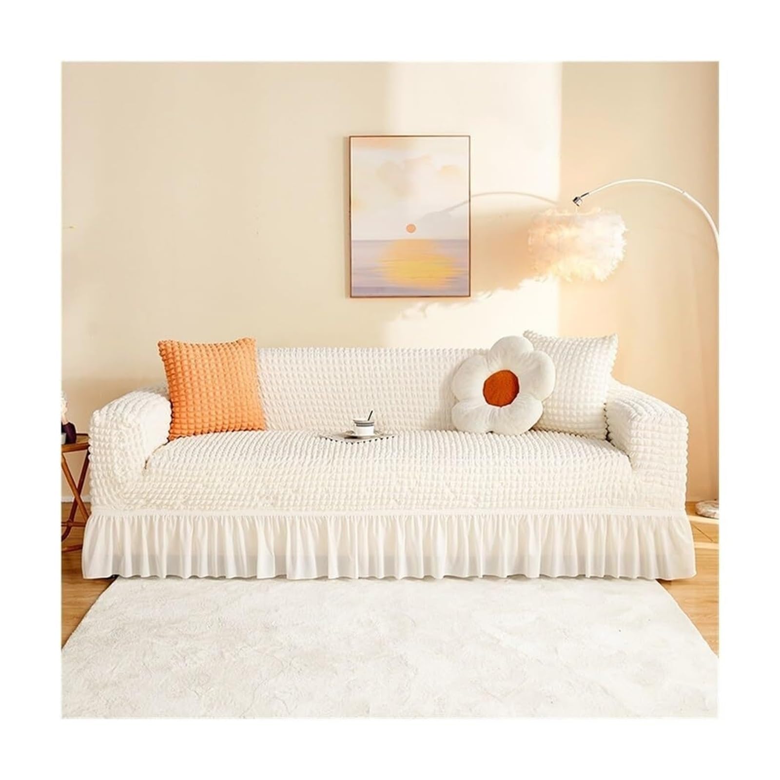 BEIWOSHA Seersucker Sofa Slipcover With Elastic Bottom And Ruffle Skirt, Washable Couch Covers High Stretch Furniture Slipcovers(13,2 seaters(145-185cm))