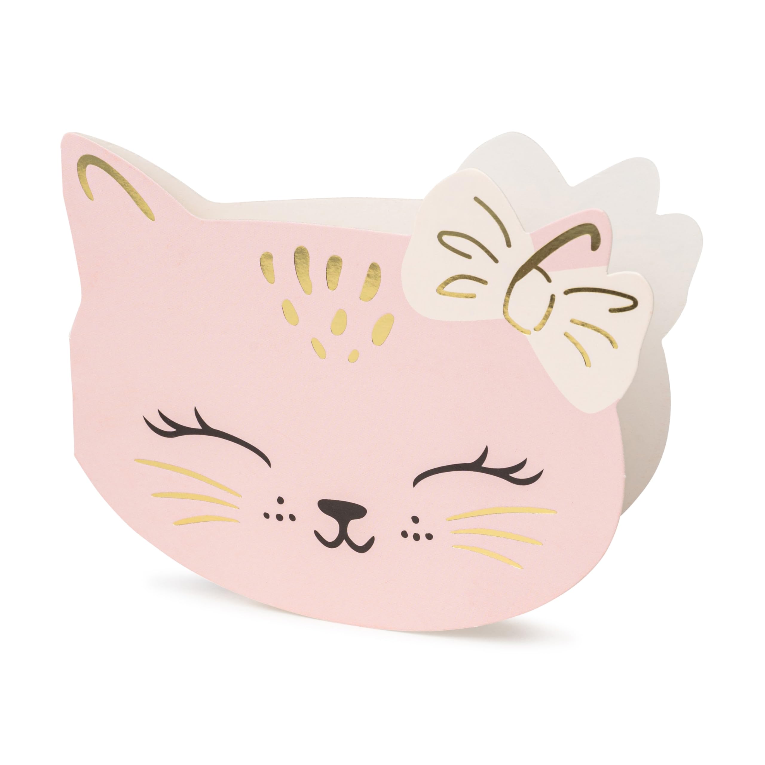 HIKIhooray Invitation Cards Children's Birthday Cat - Set of 6 with Envelopes | Invitations in Cat Shape Pink Approx. 13 x 10 cm | Theme Party Kitten Animal Party Girls Children Invitations