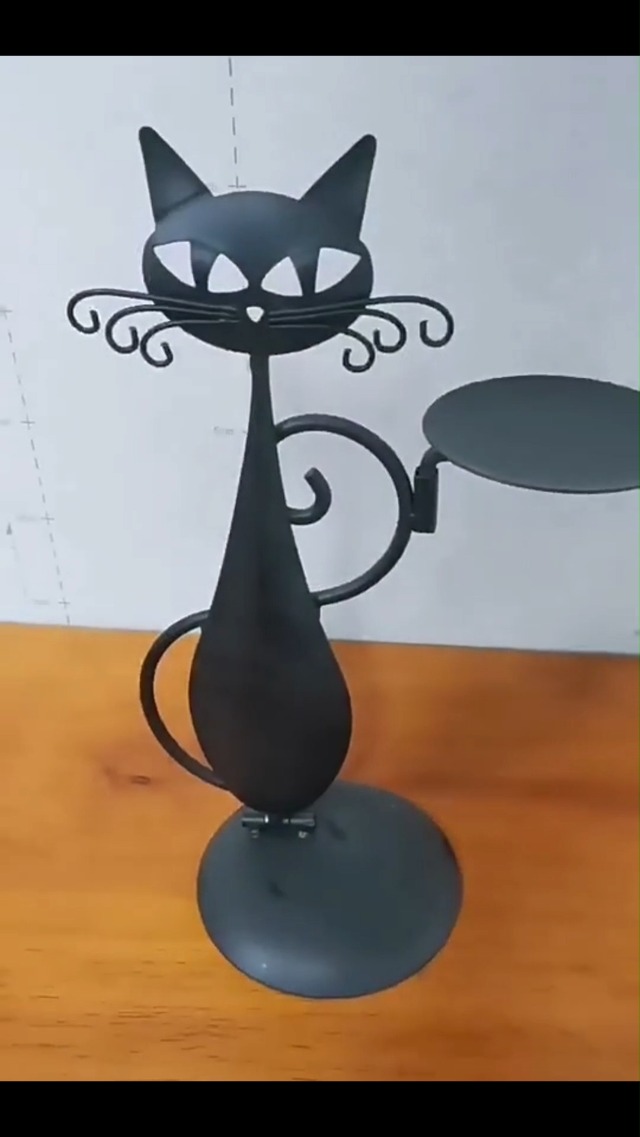Portacandele A Forma Di Gatto Nero - Design Vintage In Metallo Con Vassoio, Per Tea Light - Foto 4