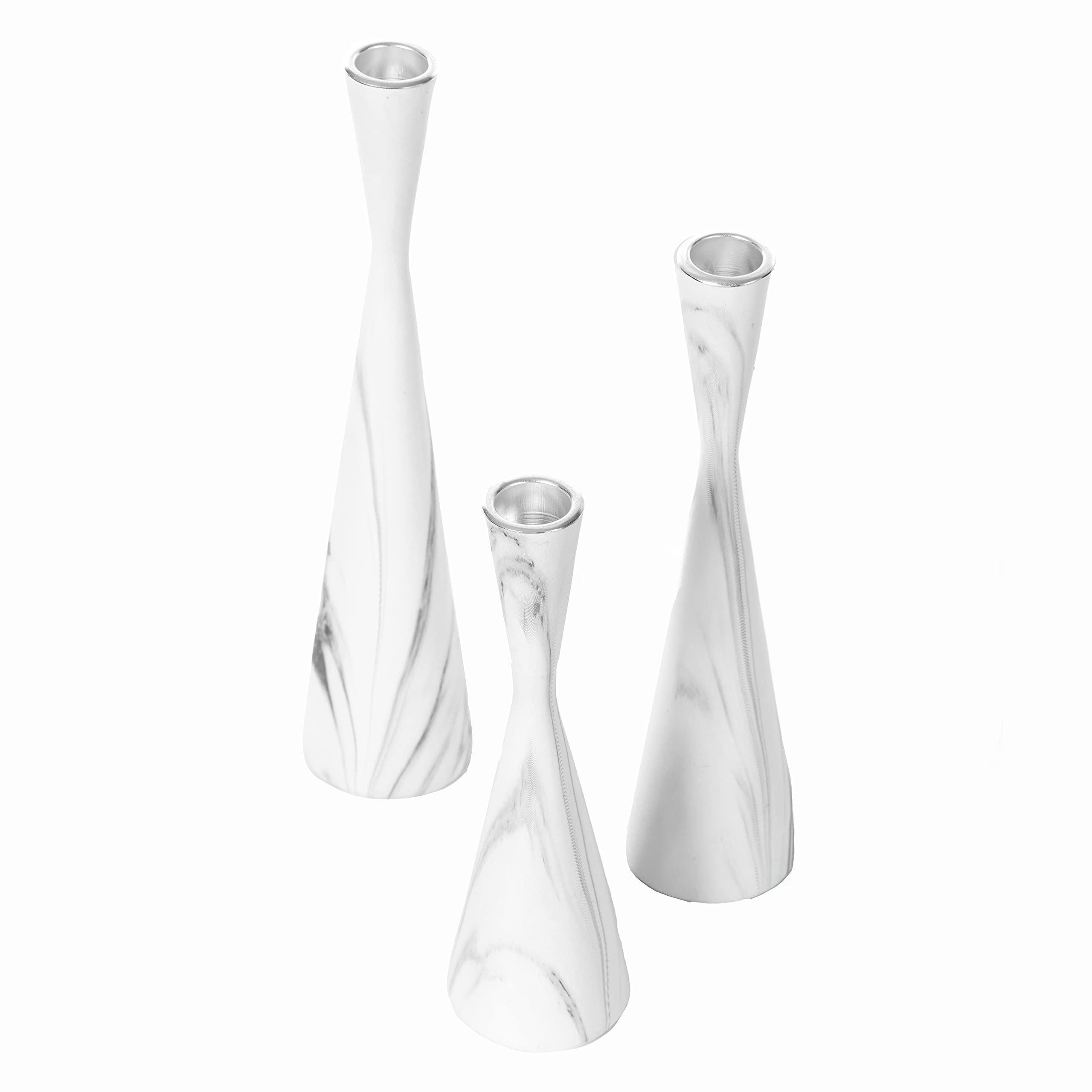3er Set dekorative Kerzenhalter aus Kunstharz Marmor Design Modern Kerzenständer Weiß