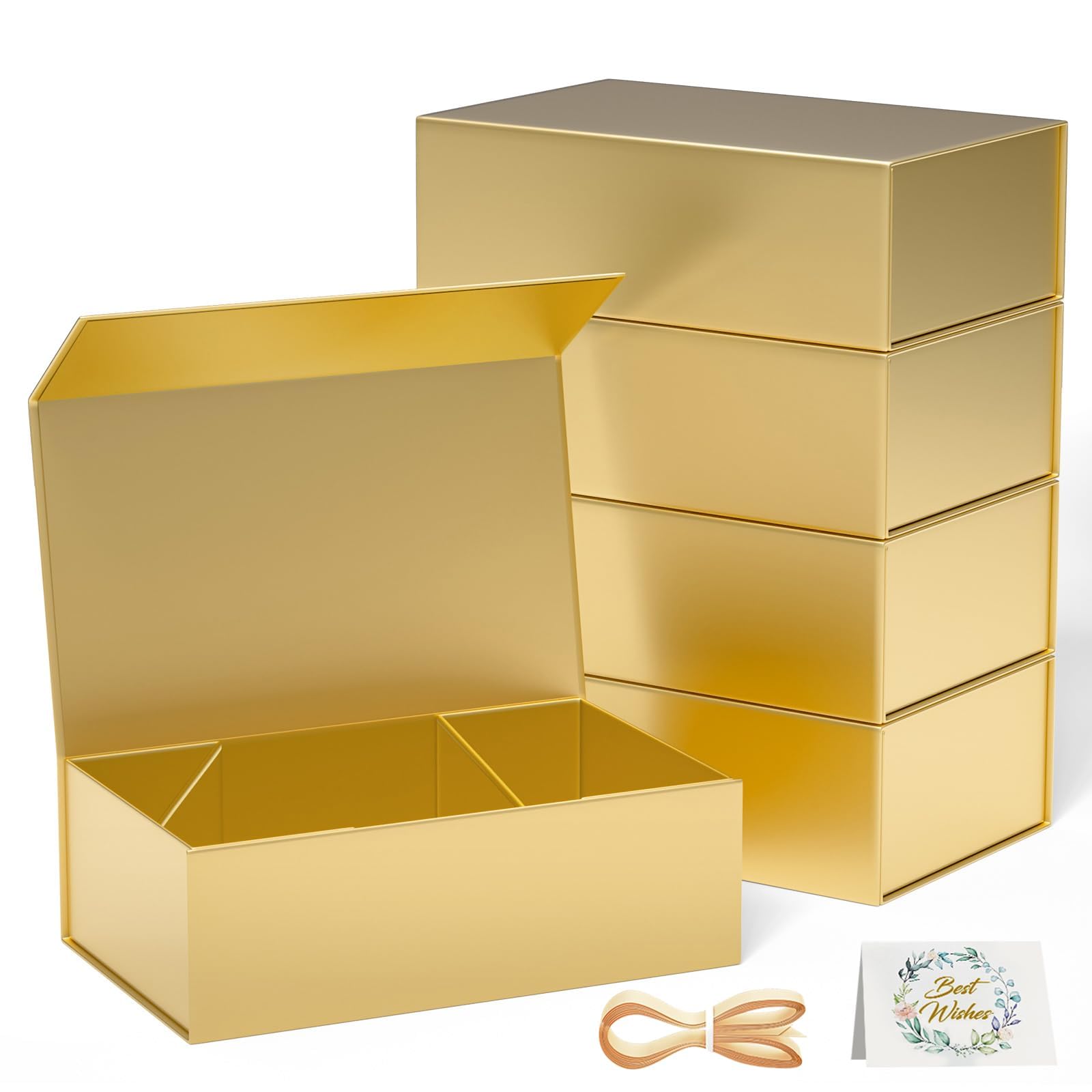 RYDDOY 5 Pack Gold Gift Box, 13.8x9.5x4.3'' Large Gift Boxes with Lids