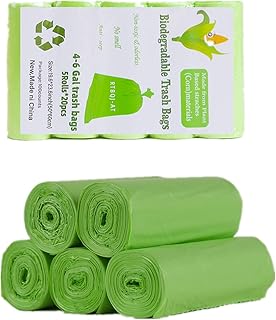 RTBQJ-AT Sacchi Spazzatura Biodegradabili, Sacco della Spazzatura da 20L riciclabile al 100%, Ultra Resistente, Anti-perdite, Adatto per Cucina, Camera da Letto, ECC.(Verde, 100Pezzi