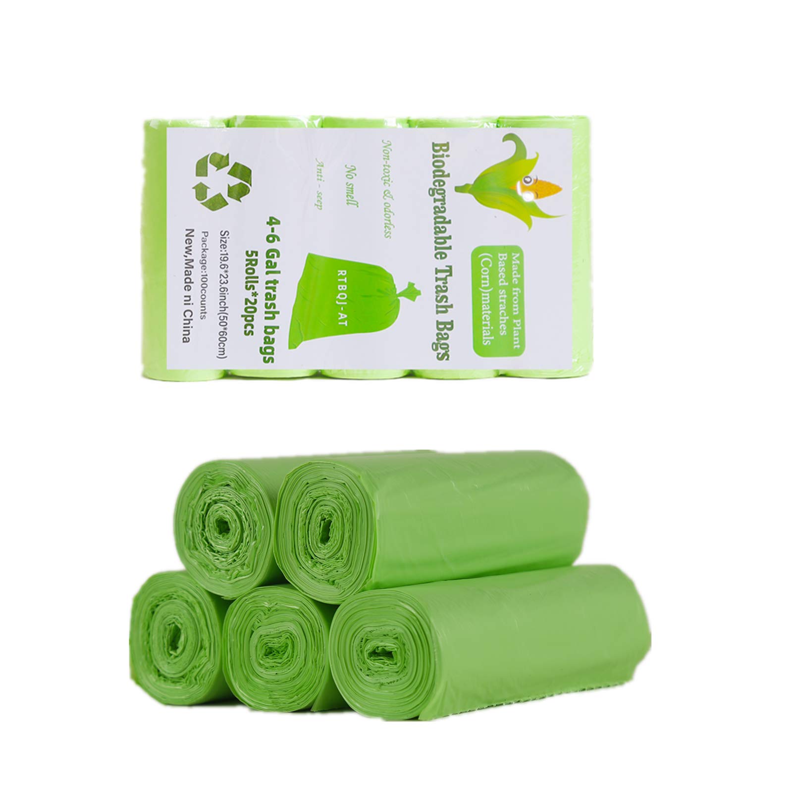 RTBQJAT 100 Biodegradable Bin Liners, 20L 100 Bags Biodegradable Food