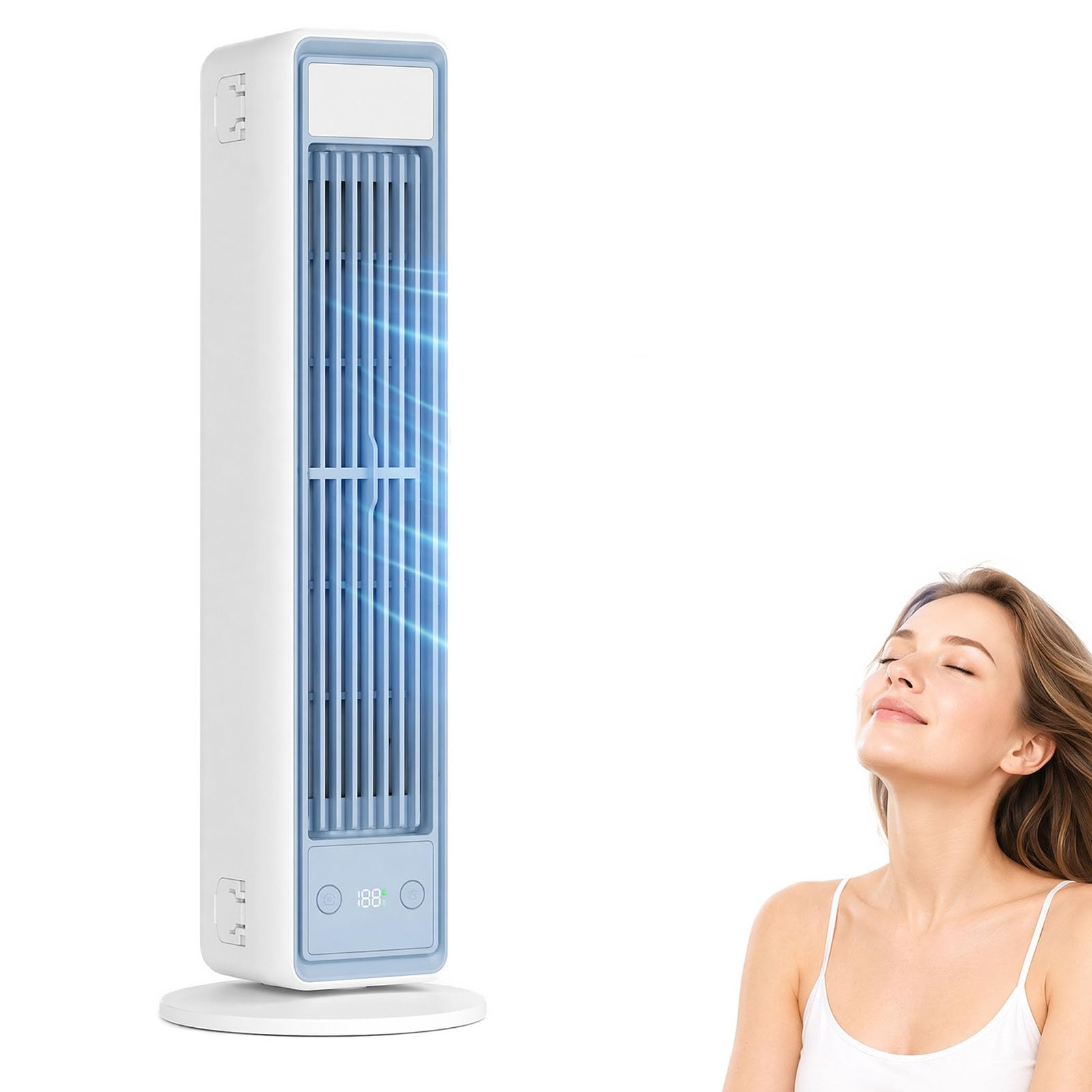 BreezaMax Smart Air Cooler Portable Air Conditioning Unit,Bladeless Fan with Remote,Airzuma Quiet 3-Speed Personal Air Conditioner, Energy Saving Cooling for Bedroom and Desk (White)