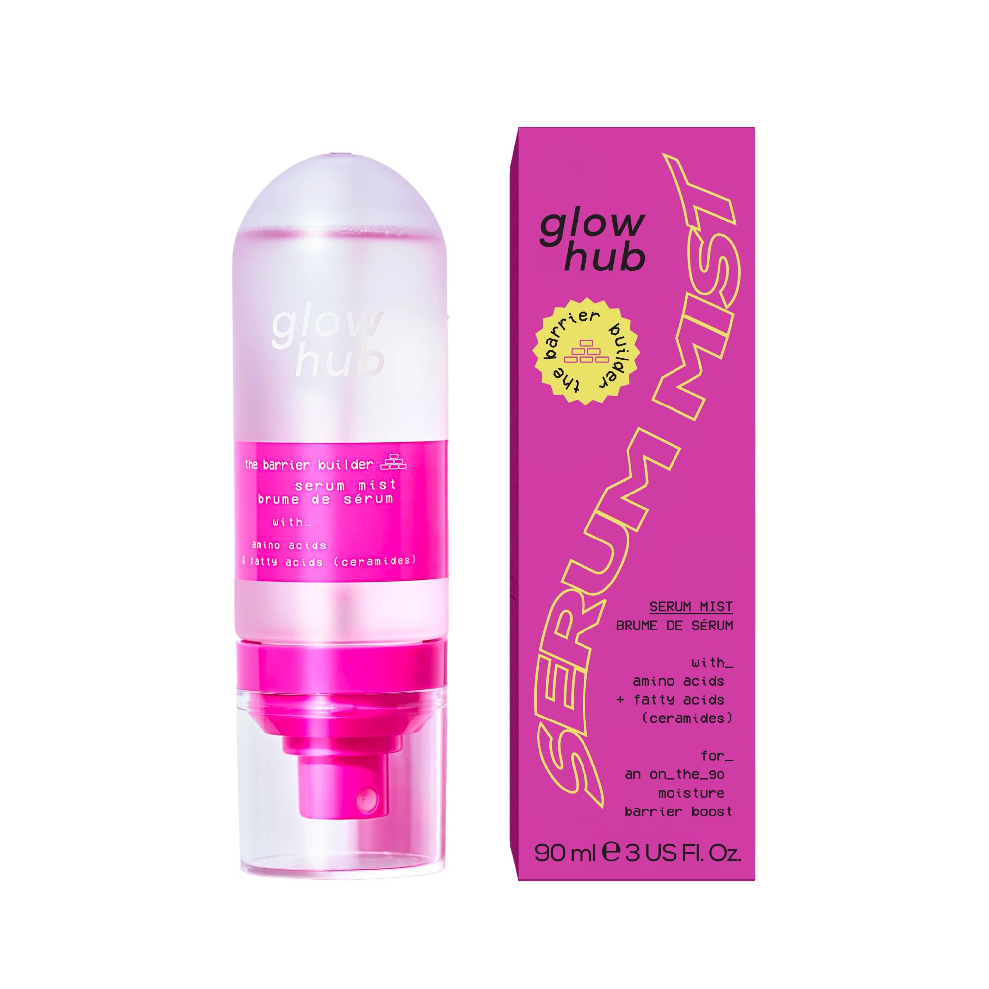 Glow Hub Barrier Builder Ceramide Serum Mist with Amino and Fatty Acids for All Skin Types 90ml, 90 ml (Pack of 1)