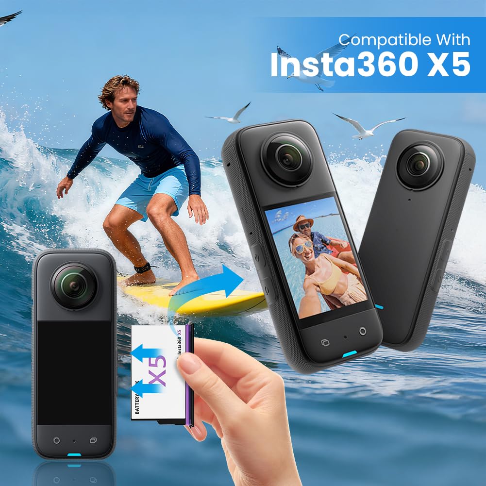 OFFCUP Bateria Zamiennicza, Zestaw 2 Baterie 2800mAh, Baterie do Kamer Sportowych dla Insta360 X5, z Ładowarką