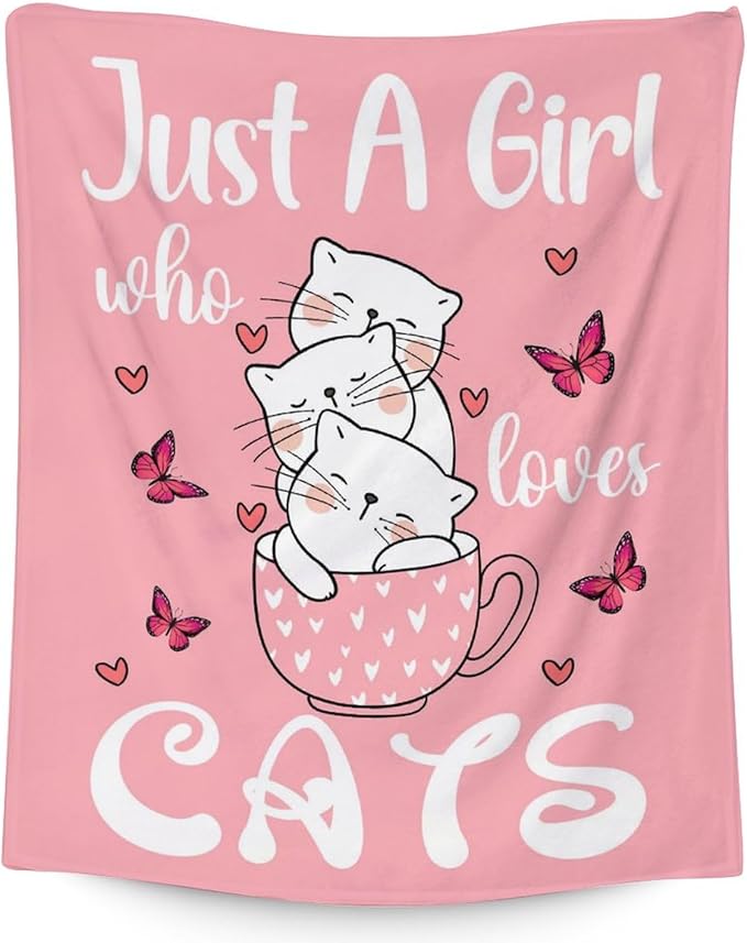 Cat Blanket Gifts - 50"x60" Cute Throw for Girls - Pink Soft Fuzzy Blankets for Bed, Couch & Living Room