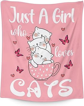 Cat Blanket Gifts - 50"x60" Cute Throw for Girls - Pink Soft Fuzzy Blankets for Bed, Couch & Living Room