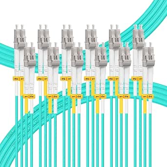 FlyproFiber 6 Pack 3M LC to LC OM4 Multimode Fiber Patch Cable, Duplex, Aqua