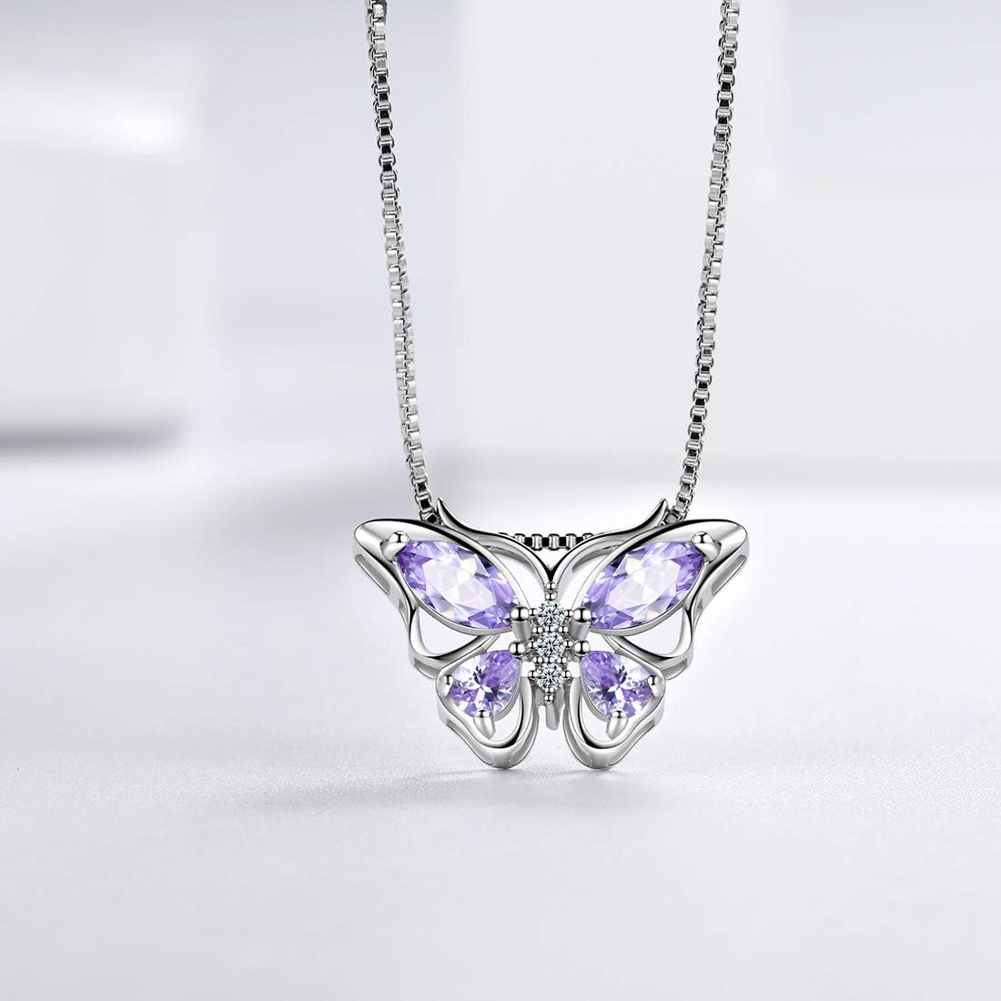 Aurora Tears Butterfly Birthstone Pendant Necklace - Women 925 Sterling Silver Butterflies Birthstone Pendant Necklace Jewelry Birthday Gift for Women - Image 2
