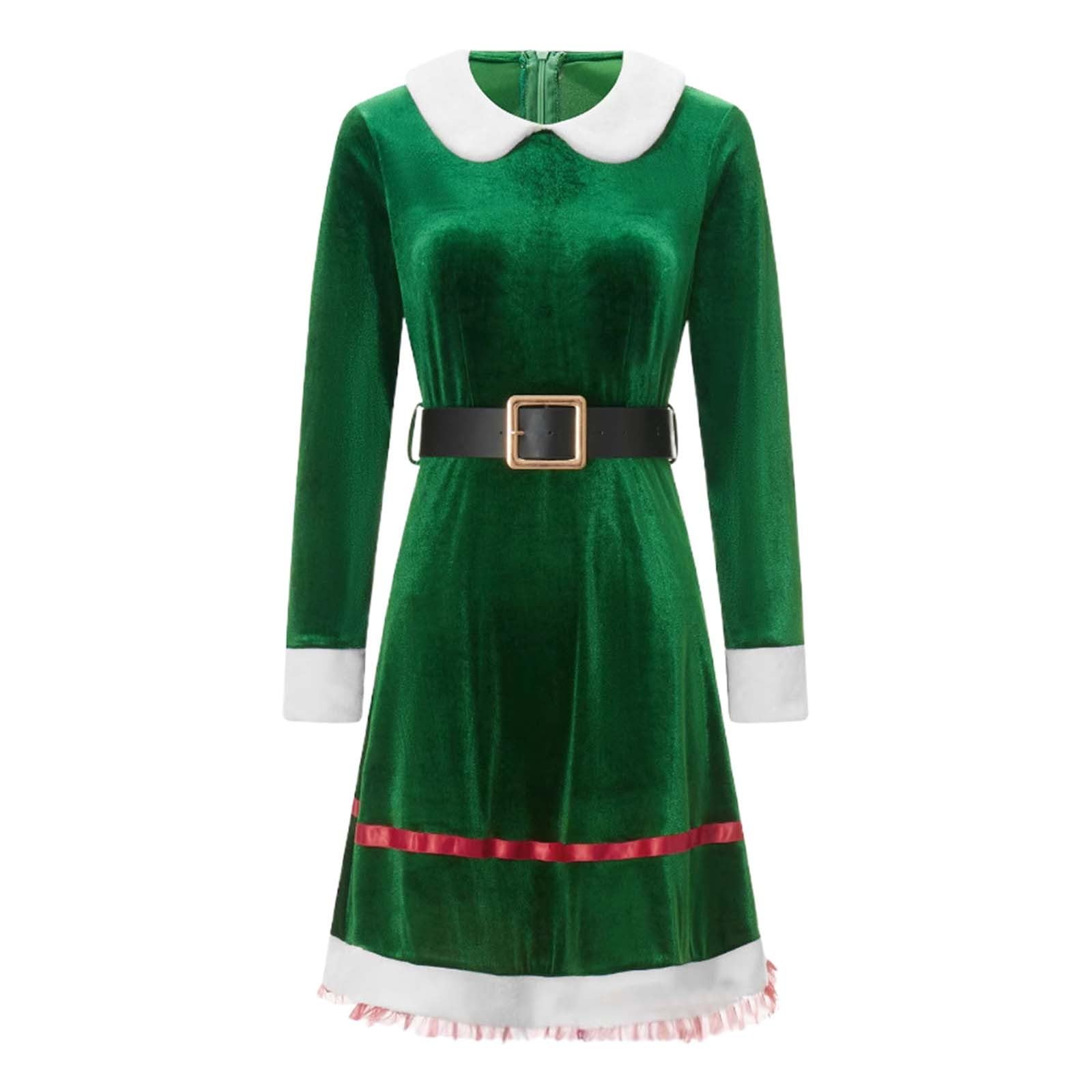 Genérico Disfraz Navidad Mujer Conjunto De Elfo Navideño Con Vestido Y Accesorios Traje De Performance Festivo Para Damas Con Falda Y Gorro Puntiagudo Disfraz Navidad Mujer