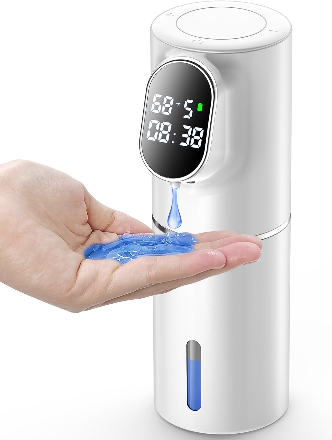 Automatic Liquid Soap Dispenser Touchless IPX6 Water-Resistant Time and Temperature Display 5-Level Adjustable Type-C Rechargeable Dish Soap Dispenser for Kitchen Bathroom (Gel-White) gel White