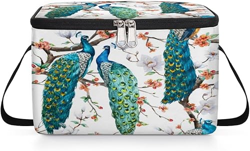 Miniatura 8 de Bolsa de almuerzo aislada con diseño de flores de pavo real, bolsa de almuerzo reutilizable para adultos y hombres, lonchera para trabajo, viajes,