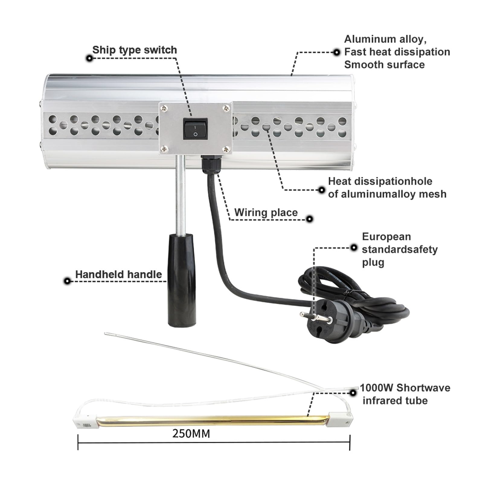 Lampa do utwardzania lakieru, 1000W Grzejnik Na Podczerwień Lampa Do Utwardzania Farby Fala Świetlna Farba Na Podczerwień Lampa Lakiernicza Samochodowa Przenośna Lampa Do Pieczenia Karoserii Samochodu