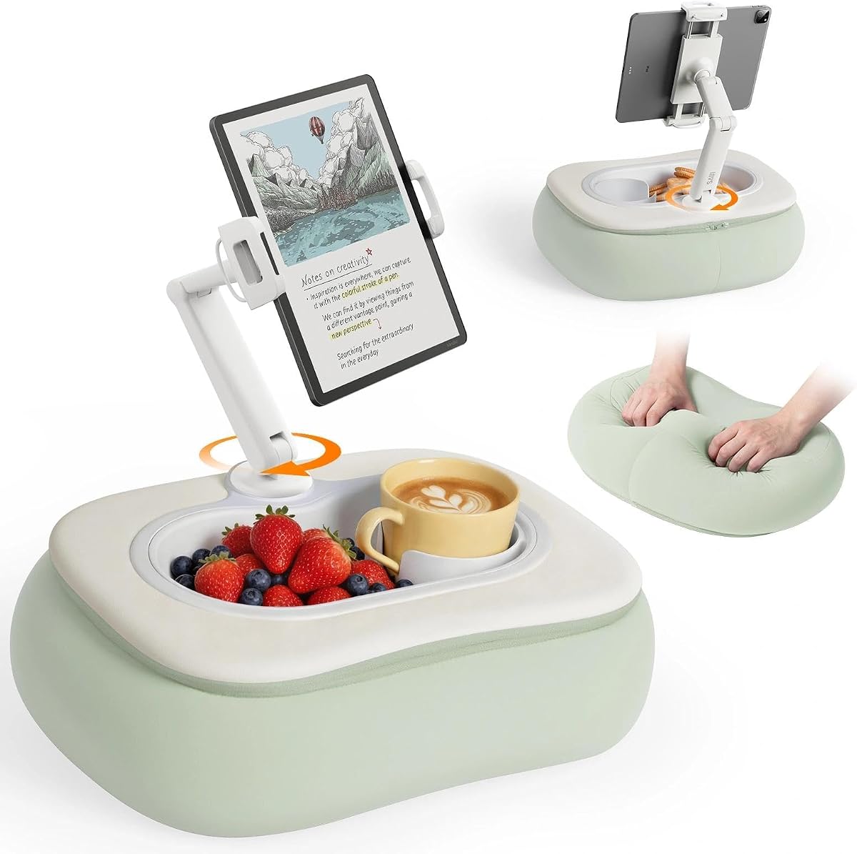 Kindle Pillow Stand for Bed, Soft and Comfortable Tablet Holder,Green | iPad Holder with Food-Grade Snack Bowl, Kindle Pillow Stand for Reading, Gifts for 4.7-15.6" Kindle,iPad,iPhone,Tablet,Switch