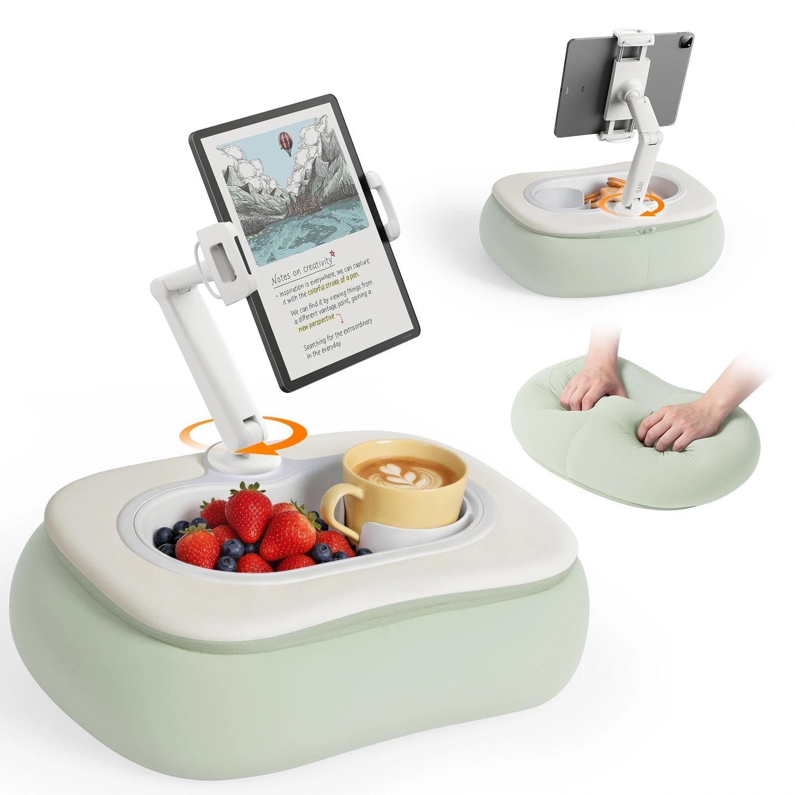 SAIJI Kindle Pillow Stand for Bed, Soft and Comfortable Tablet Holder,Green