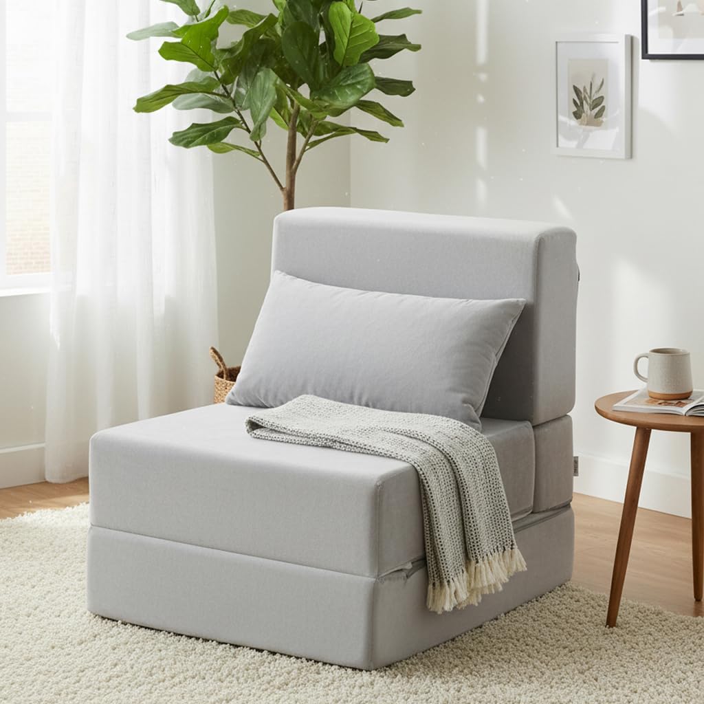 TokSay Folding Sofa Bed, Convertible Sleeper Chair, No Assembly (Grey)