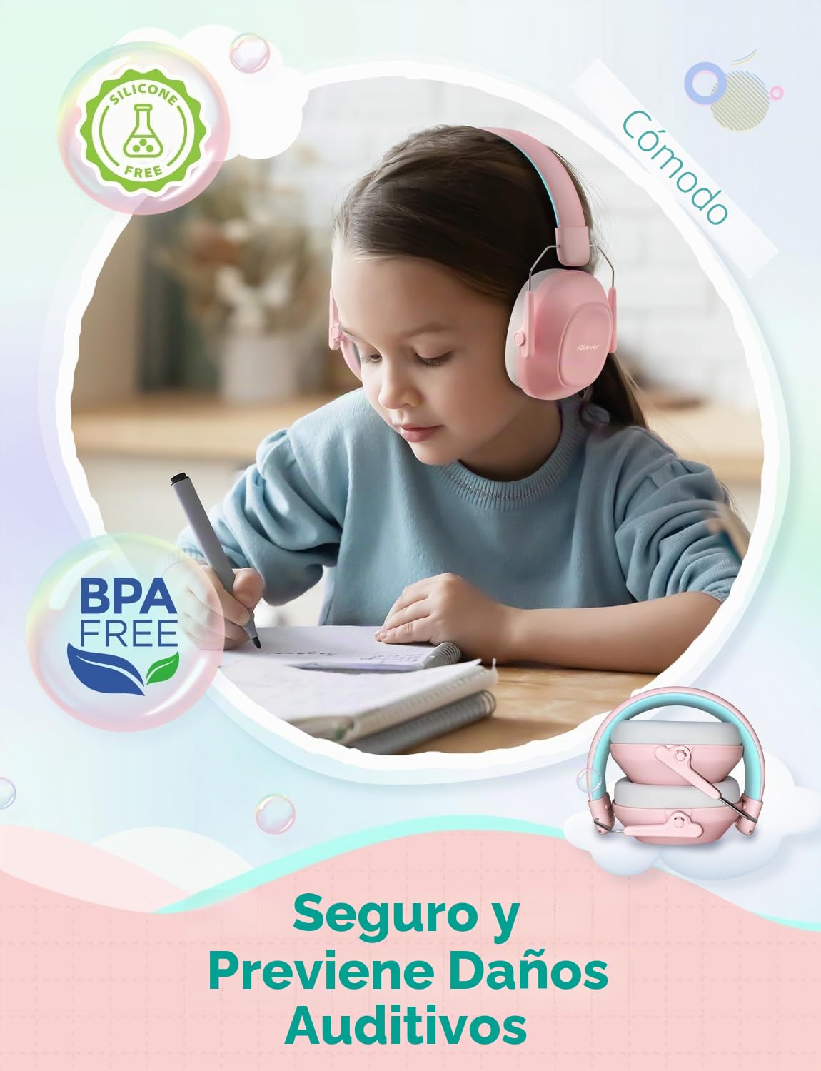 iClever Audífonos con cancelación de ruido para niños, 26 dB NRR de seguridad, reducción, orejeras autismo, ayuda sensorial y concentración, protección auditiva fuegos