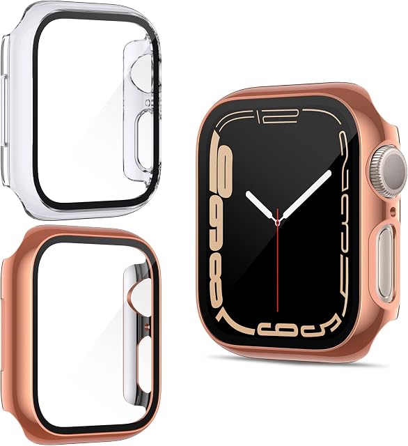 ZEBRE Screen Protector Compatible with Apple Watch Series 8/Series 7 41mm, 2Pack Full Coverage PC Case Tempered Glass Screen Protector Case Compatible with iWatch Series 8/Series 7 41mm