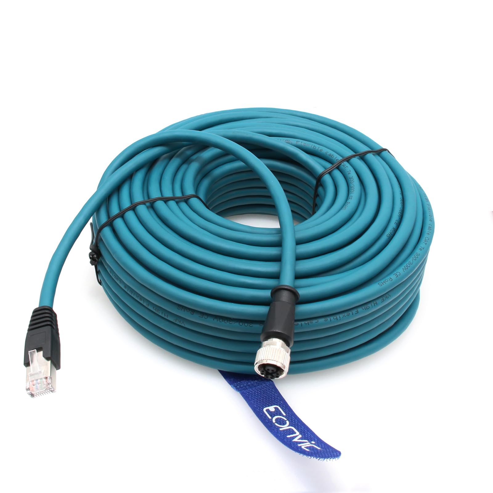 Câble Ethernet M12 X Code 8 broches femelle vers RJ45 Cat-7e High Flex pour caméra industrielle Cognex (50 m)