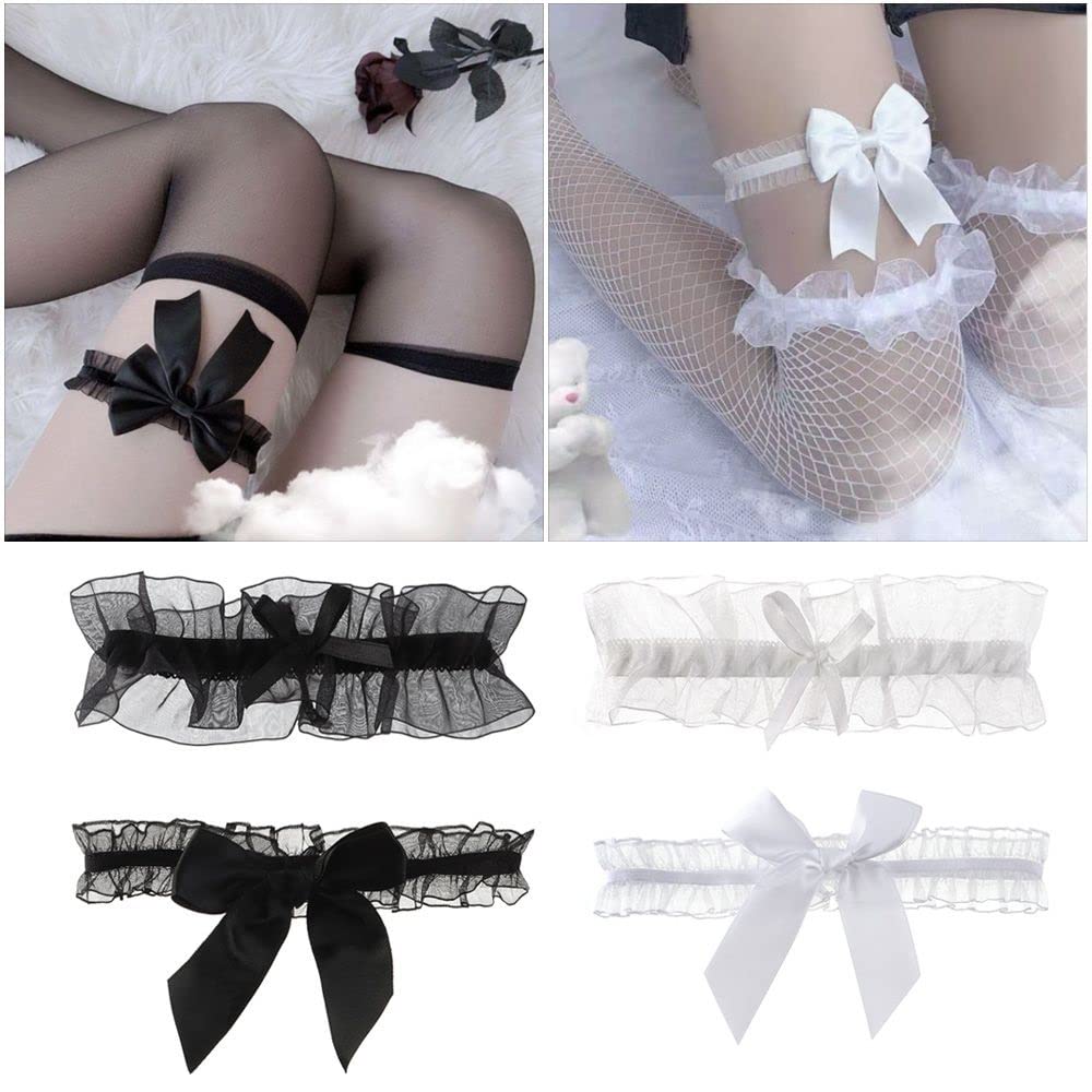 Jarretière de mariée, 1PC Sexy Bowknot Dentelle Cuisse Anneau De Mariage Noir Blanc Porte-Jarretelles Ceinture Mariée Élastique Jambe Anneau Ceinture