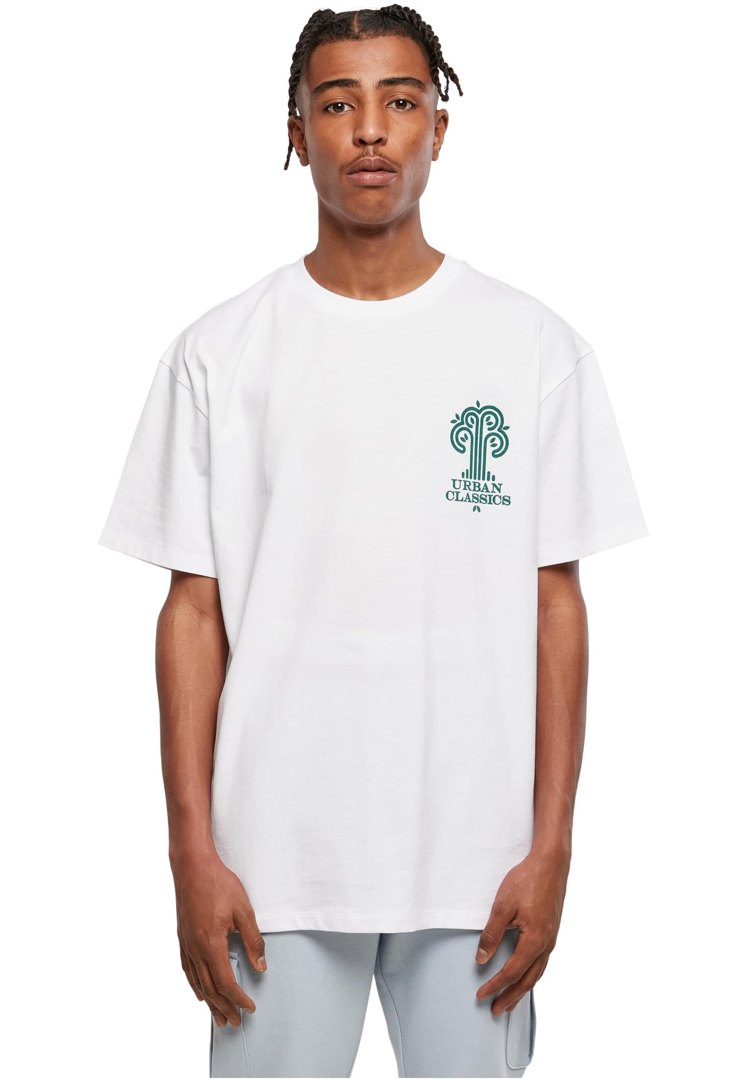 Urban Classics Mens Organic Cotton T-Shirt Organic Tree Logo Tee Men's Top with Logo Print Sizes XS - 5XL, White, XL