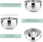 Luvan 18/10 304 Stainless Steel Mixing Bowl,Set of 6(1,1.5,1.9,2.6,3.4,4.2QT),with Airtight Lids,Nesting Bowls for Space Saving Storage,Dishwasher Safe, Great for Mixing,Baking, Prepping