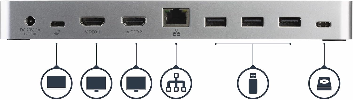 StarTech.com Dual Monitor USB C Docking Station with 60W Power Delivery for Windows Laptops - USB C to HDMI/DVI Dock - USB 3.1 Gen 1 Type C Dock w/Charging - TB3 Compatible (MST30C2HHPDU)