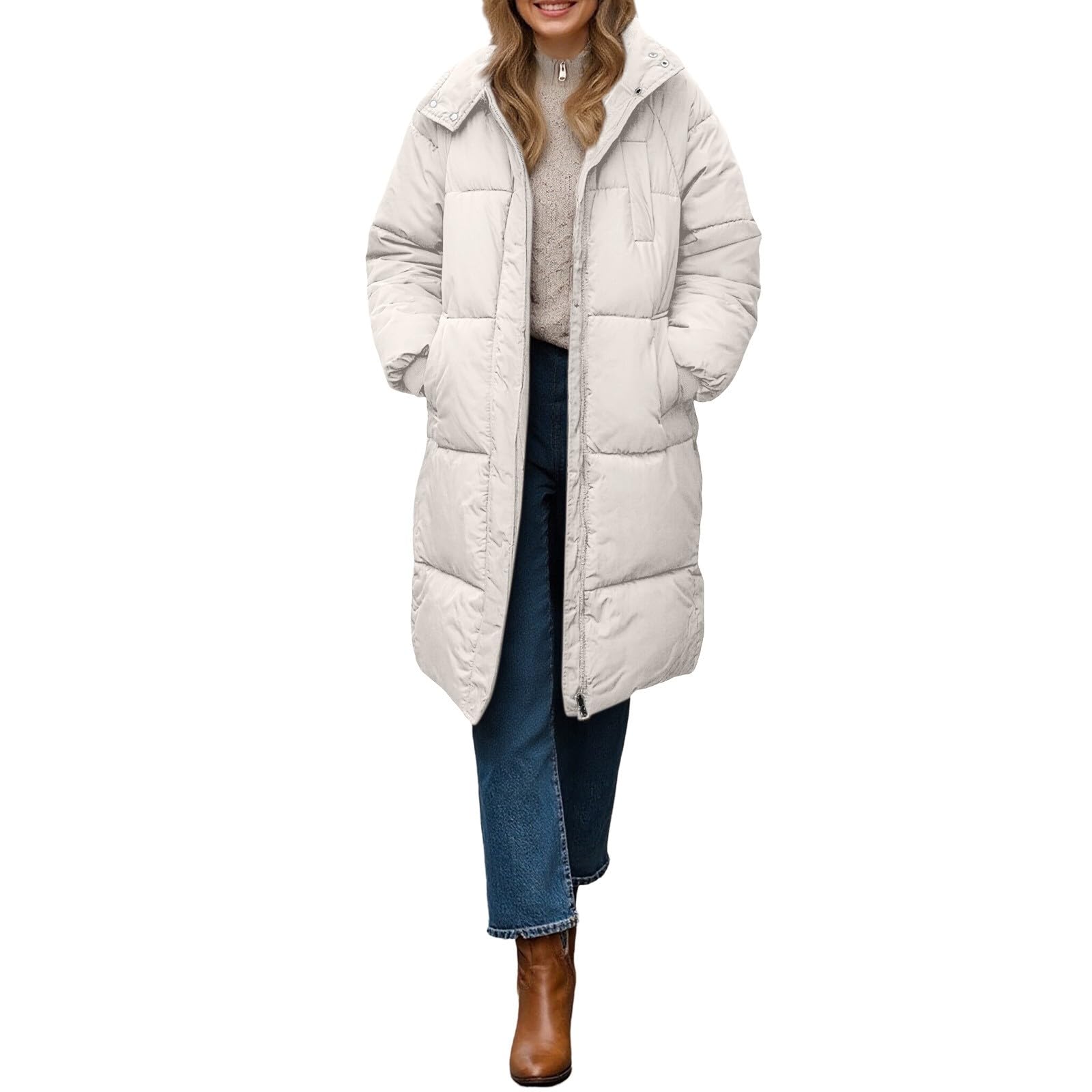 Generisch Abrigo de invierno largo para mujer - Chaquetas de plumas para mujer, abrigo acolchado de invierno, parka monocolor, con cremallera, gabardinas de gran tamaño, chaqueta ligera a prueba de