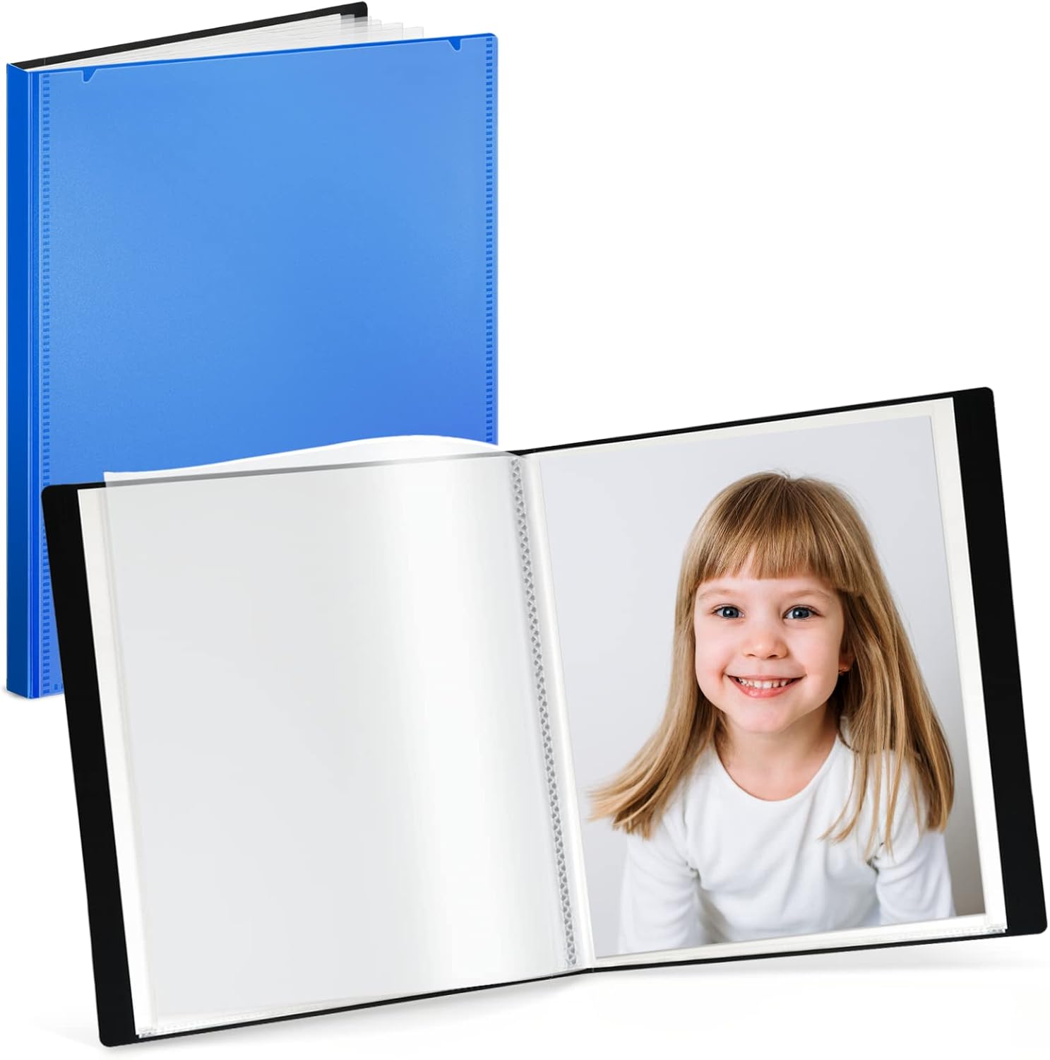 CRANBURY Portfolio Binder for 8x10 Photos (Blue), Poly Plastic 8 x 10 Art Presentation Book with Clear Plastic Sleeves, 24 Pages Hold 48 Pictures, 10x8 Photo Book with Customizable Front Pocket