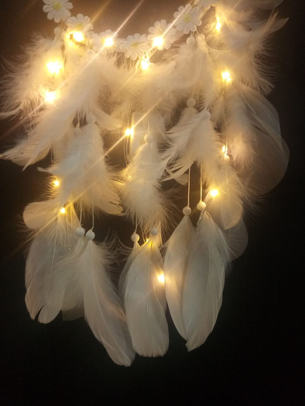 Attrapeur de Rêves LED Fait Main Capteur de Rêves en Plumes Vintage Lumineux Dreamcatcher pour