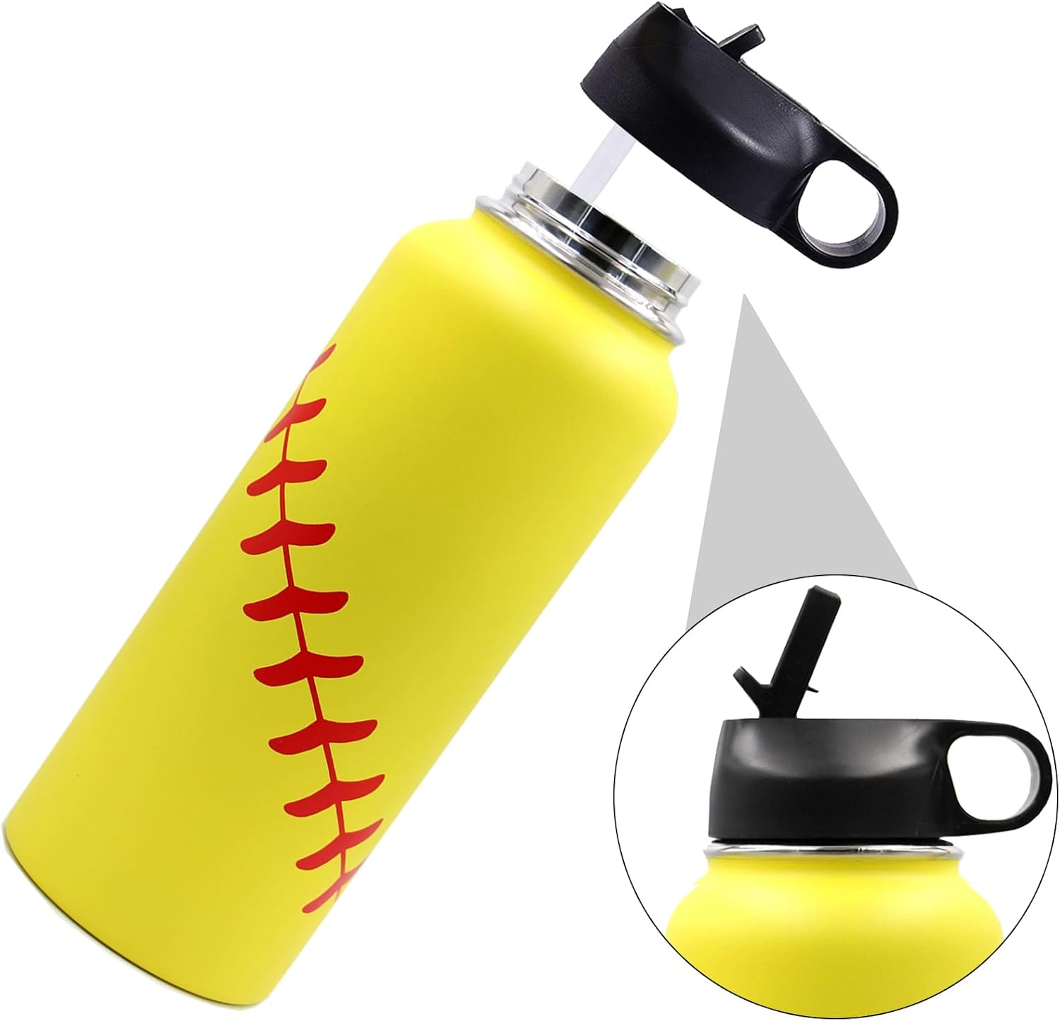 40 oz Softball Water Bottle, Wide Mouth Sports Flask Metal Travel Tumbler with 2 Lids, Stainless Steel Double Wall Vacuum Insulated Leak Proof Thermo Water Jug, Softball Stuff Gifts for Mom Girls - Image 2