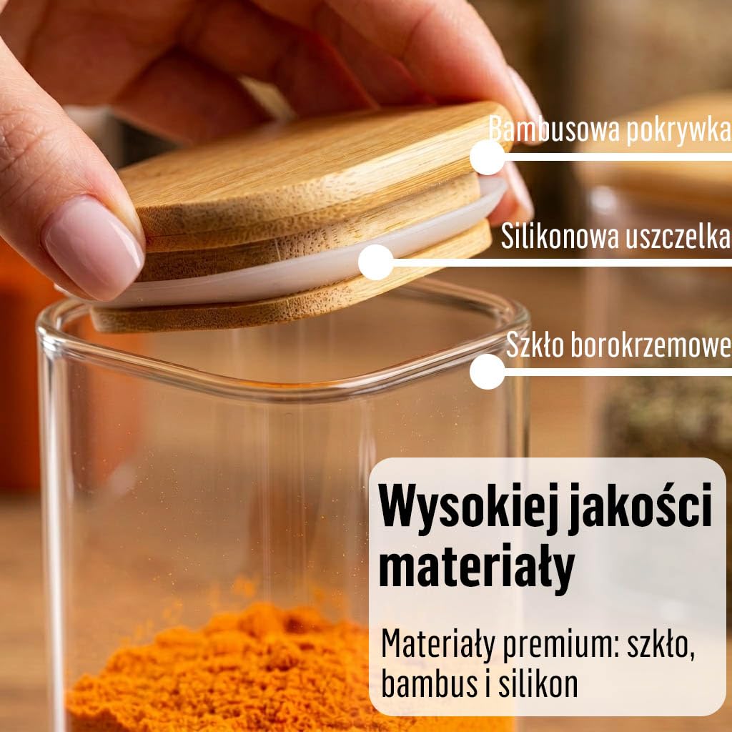 Deco Haus® zestaw 20 Pojemników na Przyprawy [+ ETYKIETY] 160ml - Pojemniki na Przyprawy z Drewnianą Pokrywką - Zestaw do Przechowywania
