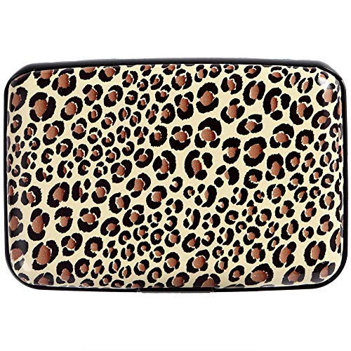 Aluminum Wallet RFID Blocking Slim Metal Credit Card Holder Hard Case (Leopard)