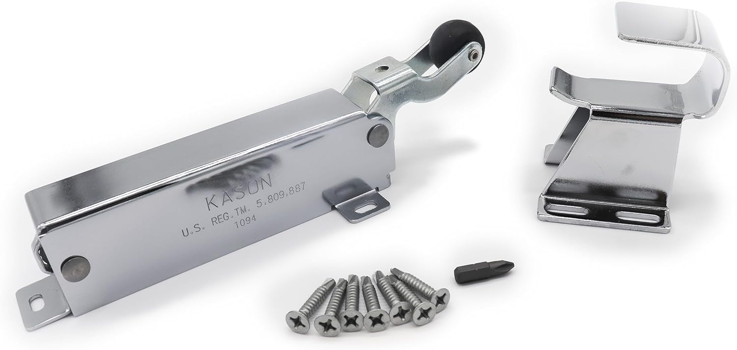 Kason 1094 Polished Chrome Hydraulic Door Closer and Wide 7/8" to 1 5/8" Offset Hook with Hardware KIT
