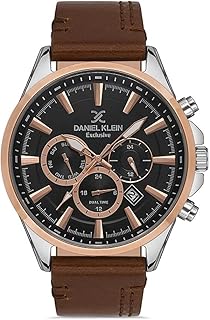 ساعة يد للرجال من دانيال كلاين بعرض أنالوج ومينا بلون أسود وسوار بلون بني، موديل DK.1.13278-5