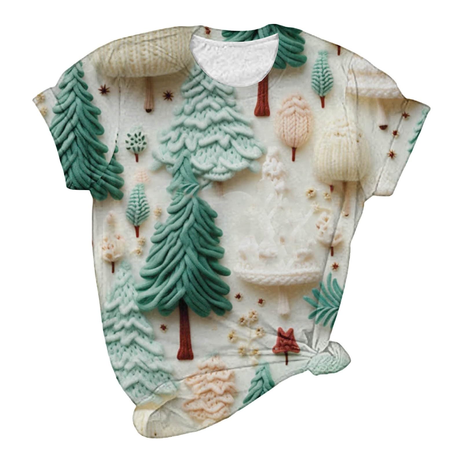 Holiday Xmas T-Shirts Tops for Women Cute Festival Pattern Short Sleeve Tee Shirts Blouses and Tops Christmas Clothes
