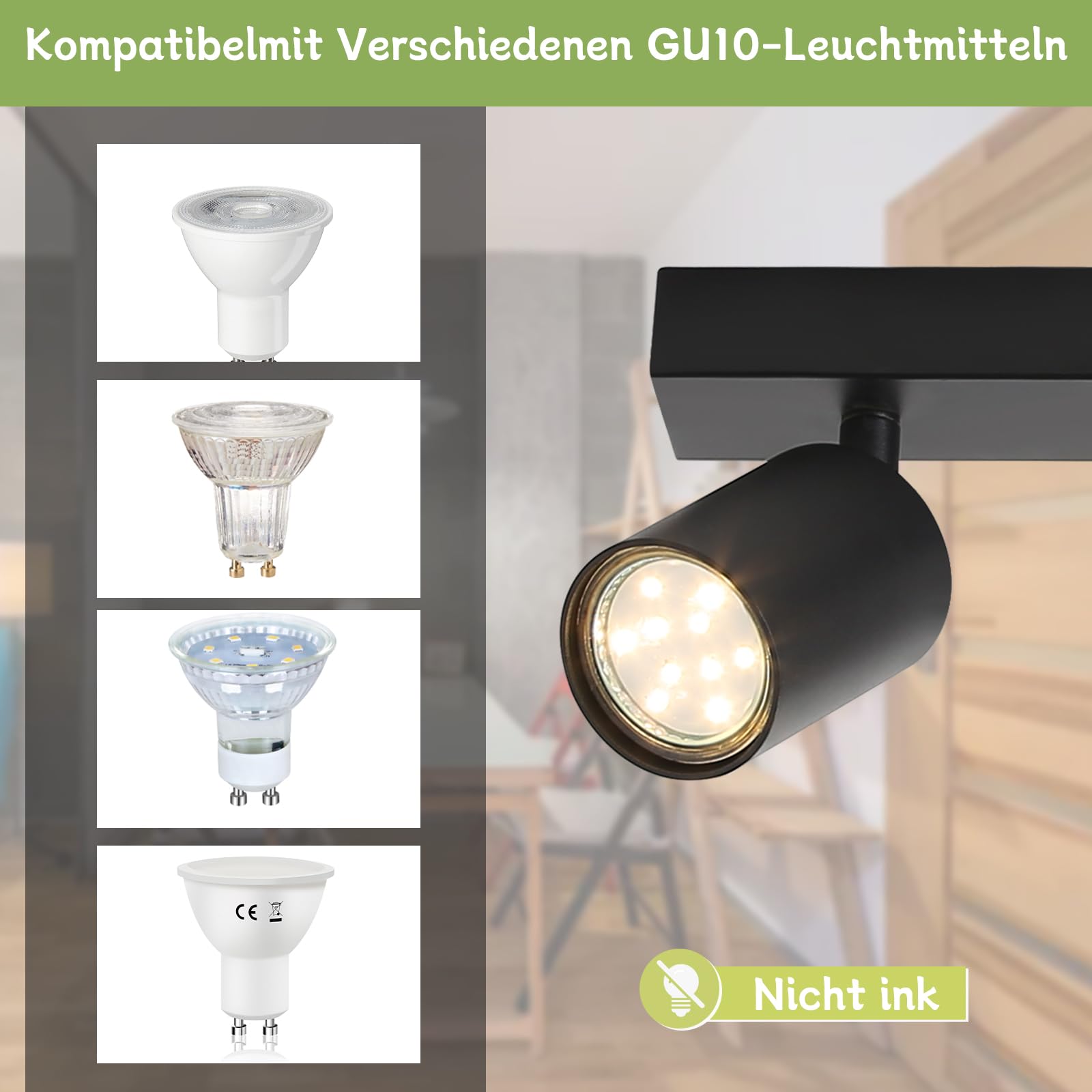 Homefire Lampa sufitowa LED, czarna, 5 płomieni, GU10, reflektor sufitowy, obrotowy o 350°, przemysłowy reflektor sufitowy, do salonu, kuchni, sypialni, bez żarówki
