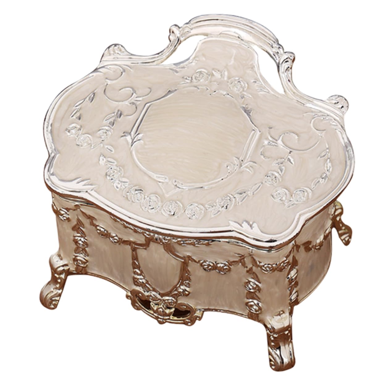 Boîte à bijoux Vintage : mallette de rangement en métal ciselé