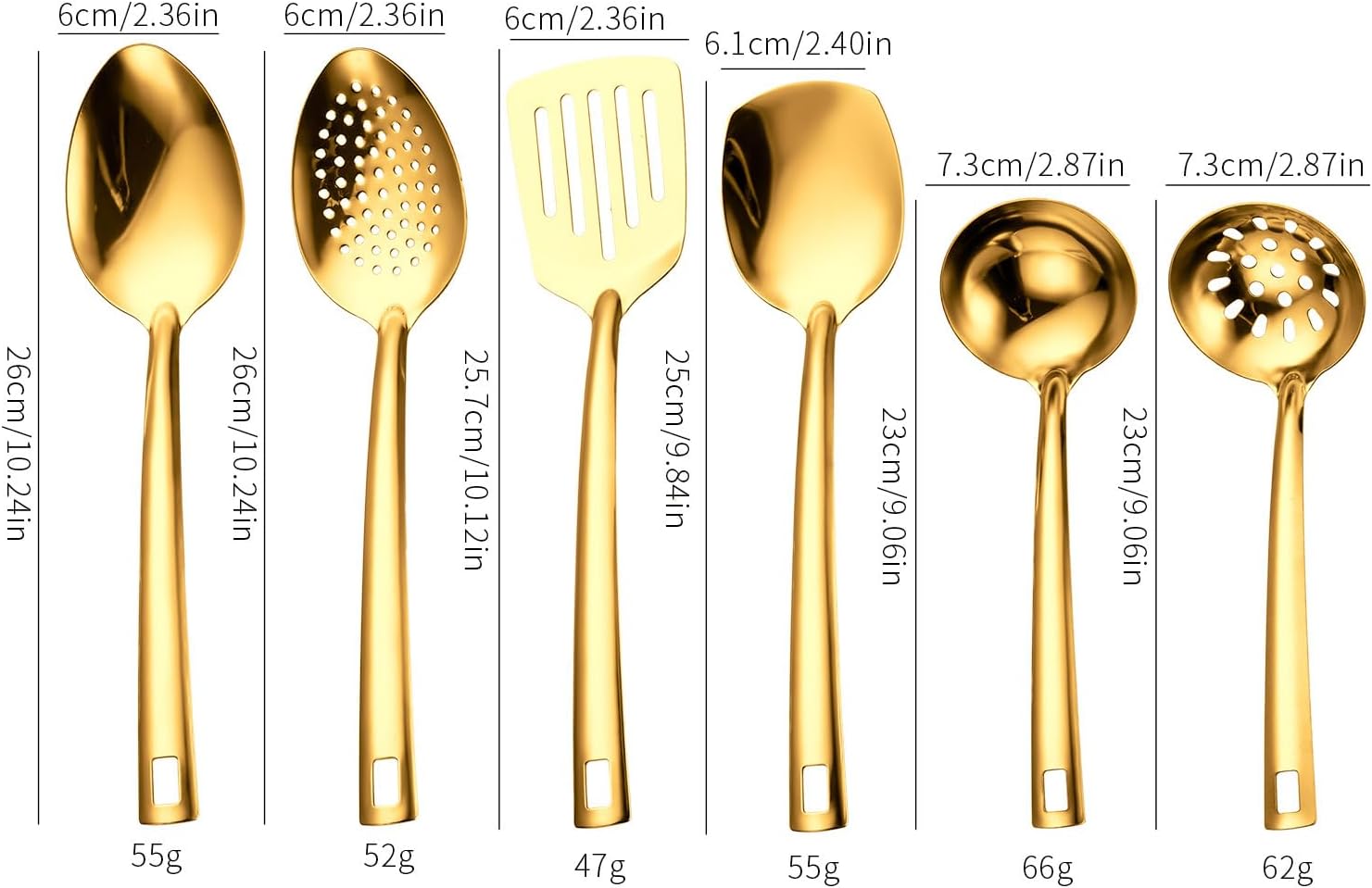 6 Pcs Kitchen Utensils Set Stainless Steel Cooking Utensils Set Metal Kitchen Tool Set Wok Spatula Cooking Tools Heat Resistant Ergonomic Handle Kitchen Accessories (Gold)