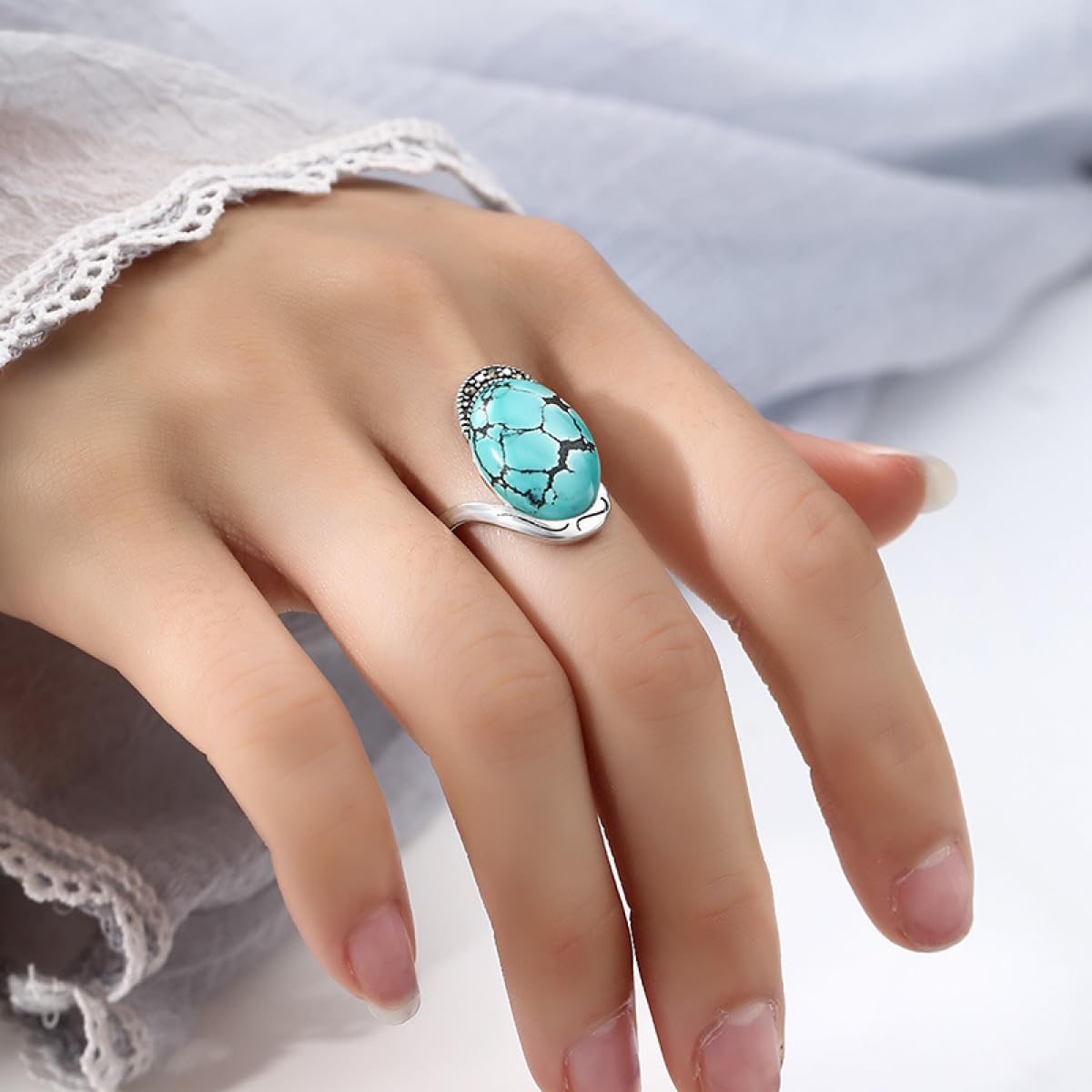 Thai Sterling Silver CZ Adjustable Ring Settings fit 7X10/8X11/9X13/9X14mm Oval Cabachon Mounting Ring Base Blank Finger Ring for Jewely Making Craft