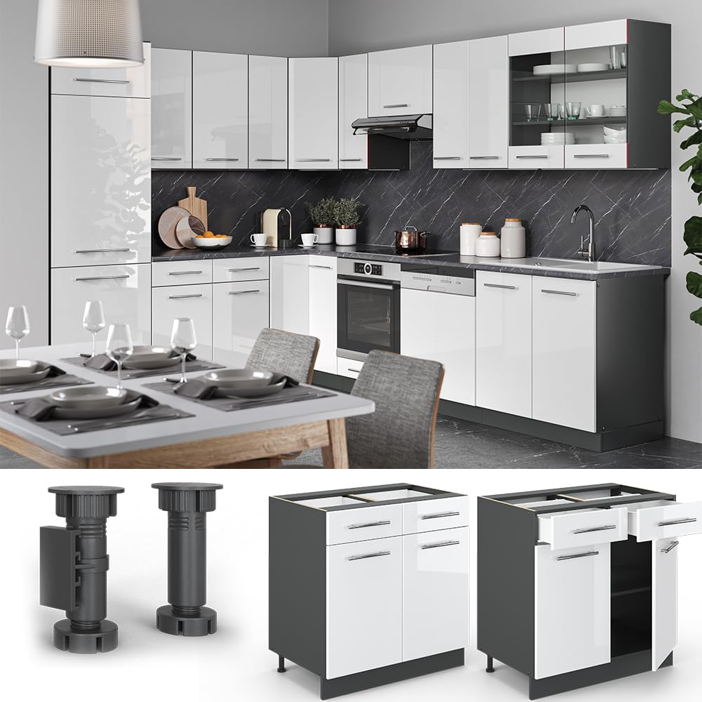 Vicco Mueble bajo de Cocina Fame-Line, Blanco Alto Brillo, 80 cm | sin encimera, para combinar con otros módulos de la serie Fame-Line