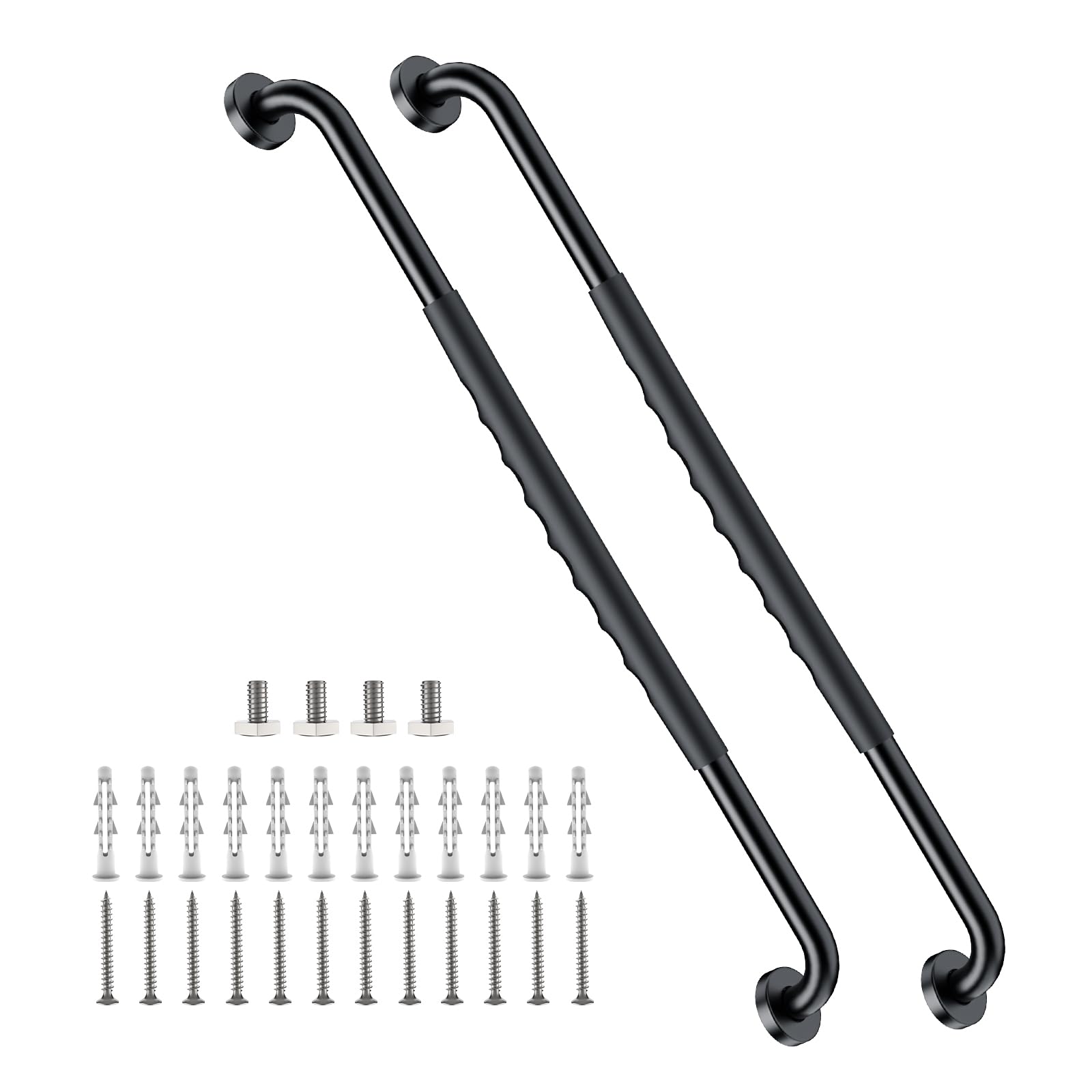 Photo 1 of 2 Pack 32 Inch Black Shower Grab Bar w/Anti Slip Rubber Grip,ZUEXT Stainless Steel Bath Grab Bar,Bathroom Balance Bar,Wall Mount Safety Handrail Support,Handicap Injury Elderly Senior Assist Handle