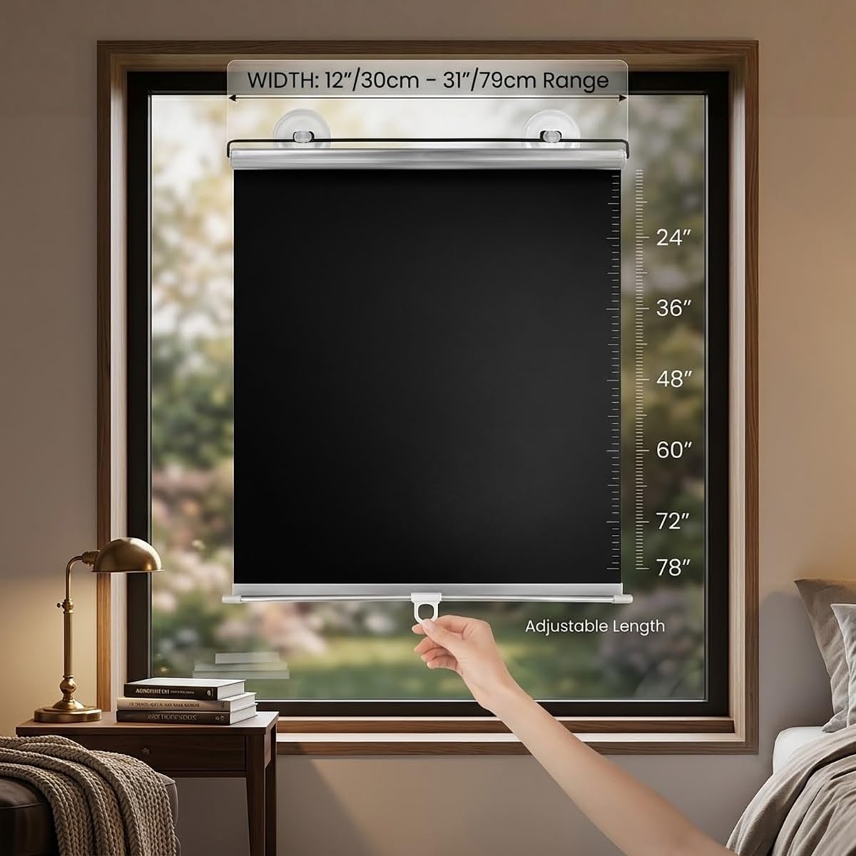 Tende Oscuranti per Finestre con Ventose, Tenda a Rullo Oscurante Senza Fori, Parasole Retrattile Protezione Solare, Termica Isolante per la Privacy, per Ufficio Casa Bagno(65Wx125H cm)