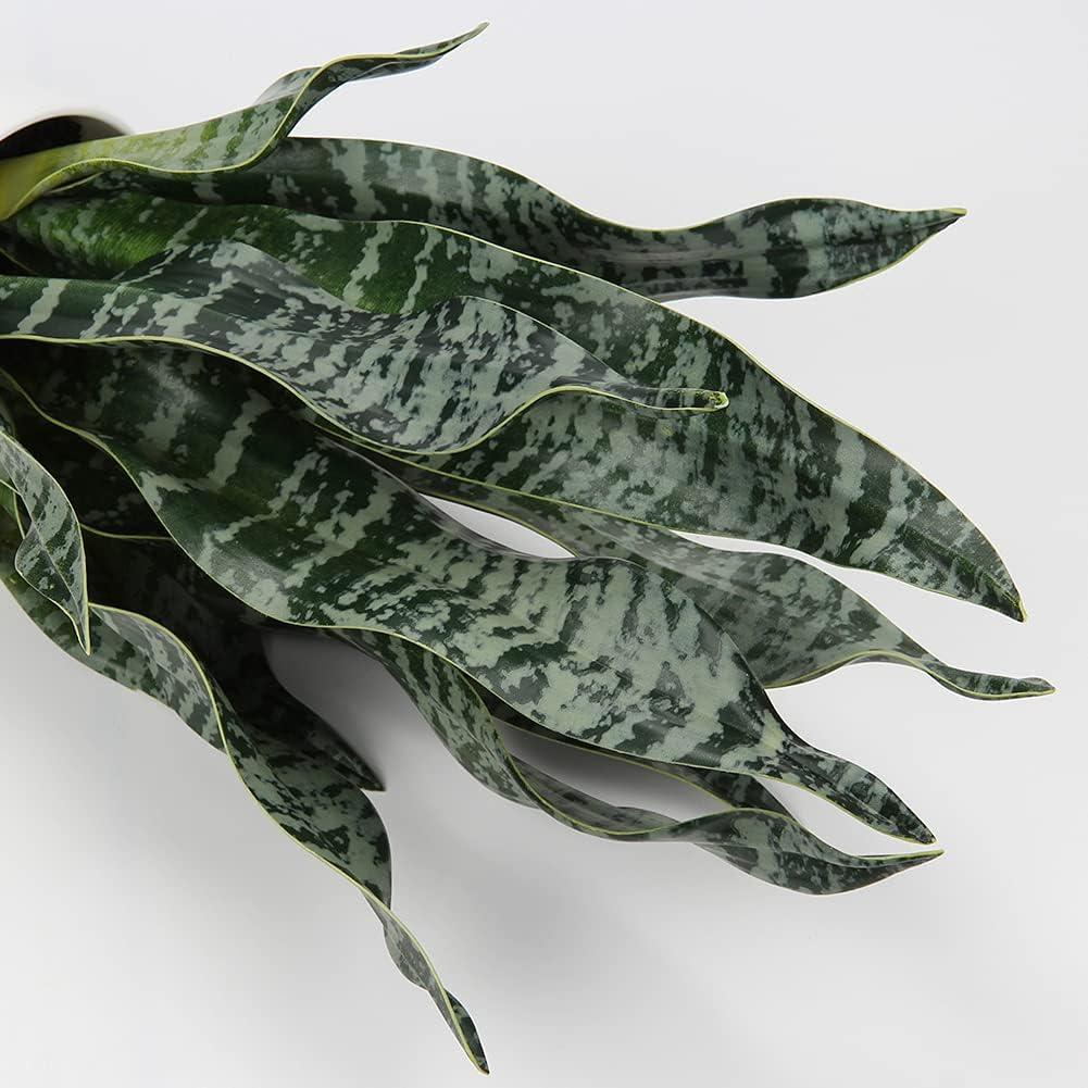 hollyone artificial snake plant potted faux sansevieria trifasciata plants, 16.5" tropical fake snake plants in white pots for home office desk outdoor décor housewarming gift green-16.5" style 2