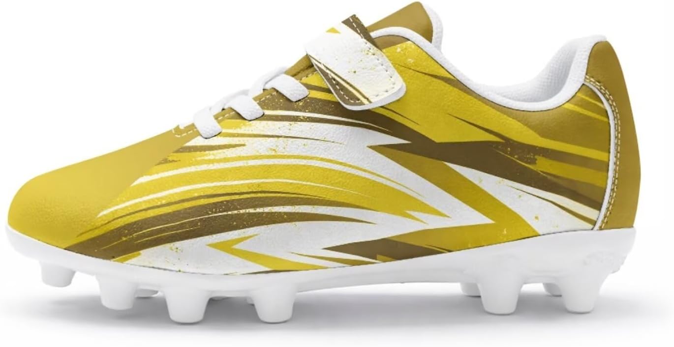 Youth Soccer Cleats for Boys Girls Outdoor Athletic Shoes Firm Ground Football Cleats Lightweight Running Non Slip Sneakers Size 2.5 Gold