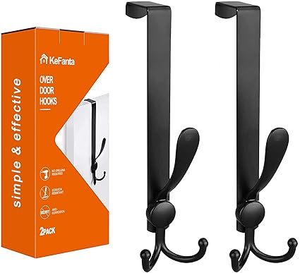 2 Packs Over The Door Hooks, Stainless Steel Heavy Duty Door Hanger Hook for Coat Robe Towels Hanging, Bathroom Organizer Towel Rack 3 Hooks, Matte Black