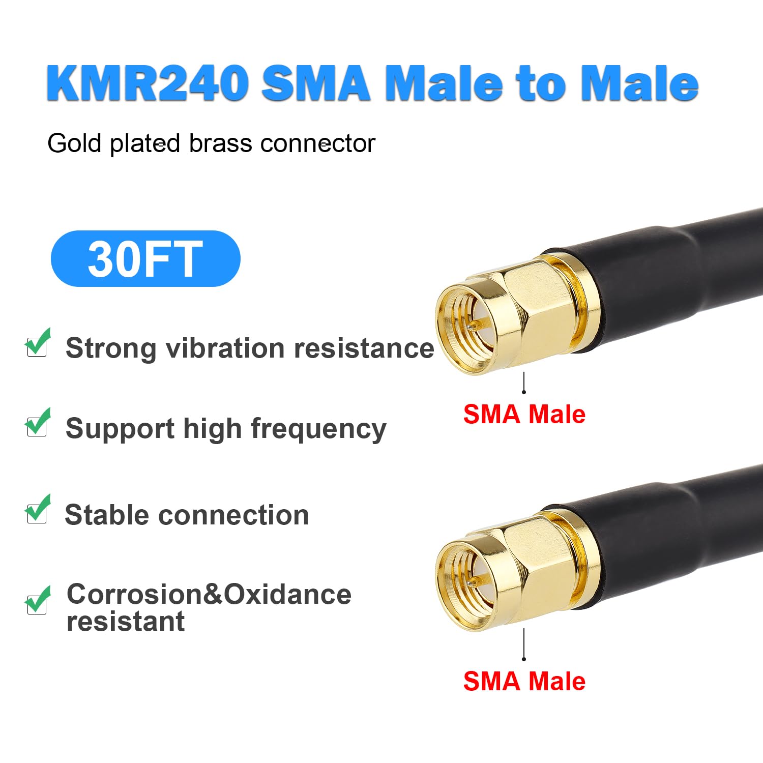 MOOKEERF Cavo coassiale SMA maschio a SMA maschio, 50 ohm, cavo coassiale KMR240, cavo di prolunga per antenna a bassa perdita con connettore SMA per apparecchiature di rete 3G/4G/5G/LTE, GPS, radio
